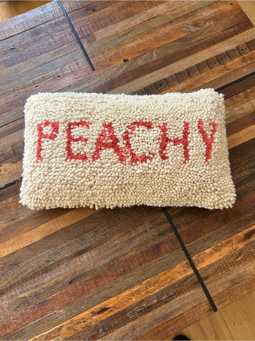 Creative Co-Op Peachy Accent Pillow- Cream with Coral Text